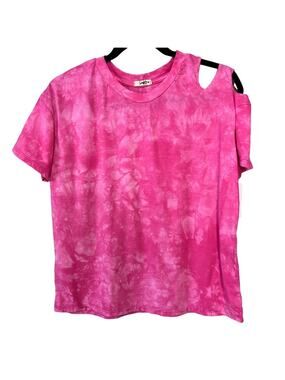 Somewhere West Pink Short Sleeve Cut Out Detail Tye Dye Women's Crew Neck Tee M